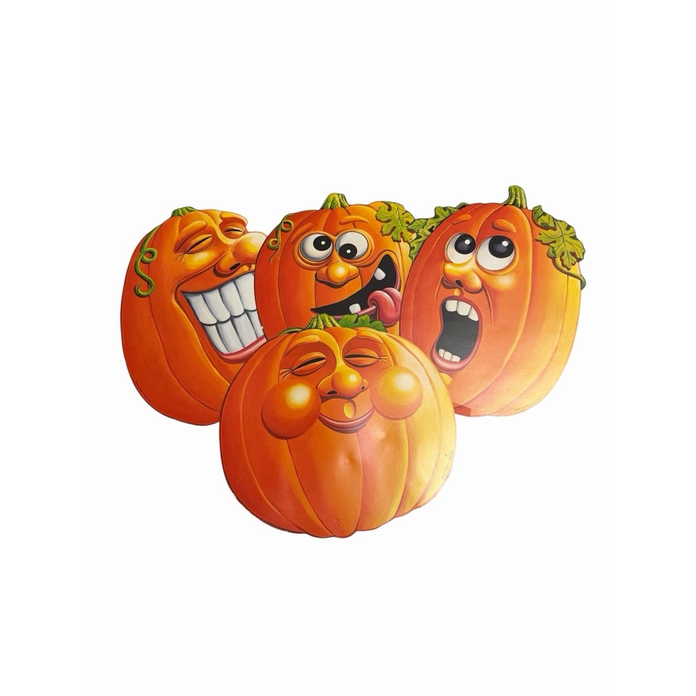 90s Vintage Beistle Halloween Pumpkin Funny Faces Set of 4 1997 USA Maded